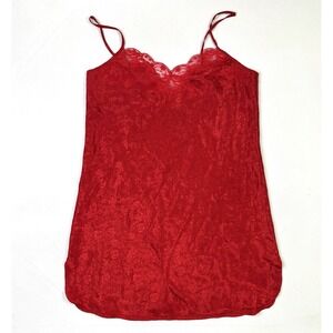 Intimate Style Nightgown Women's Medium Red Floral Lace Satin Slip Lingerie